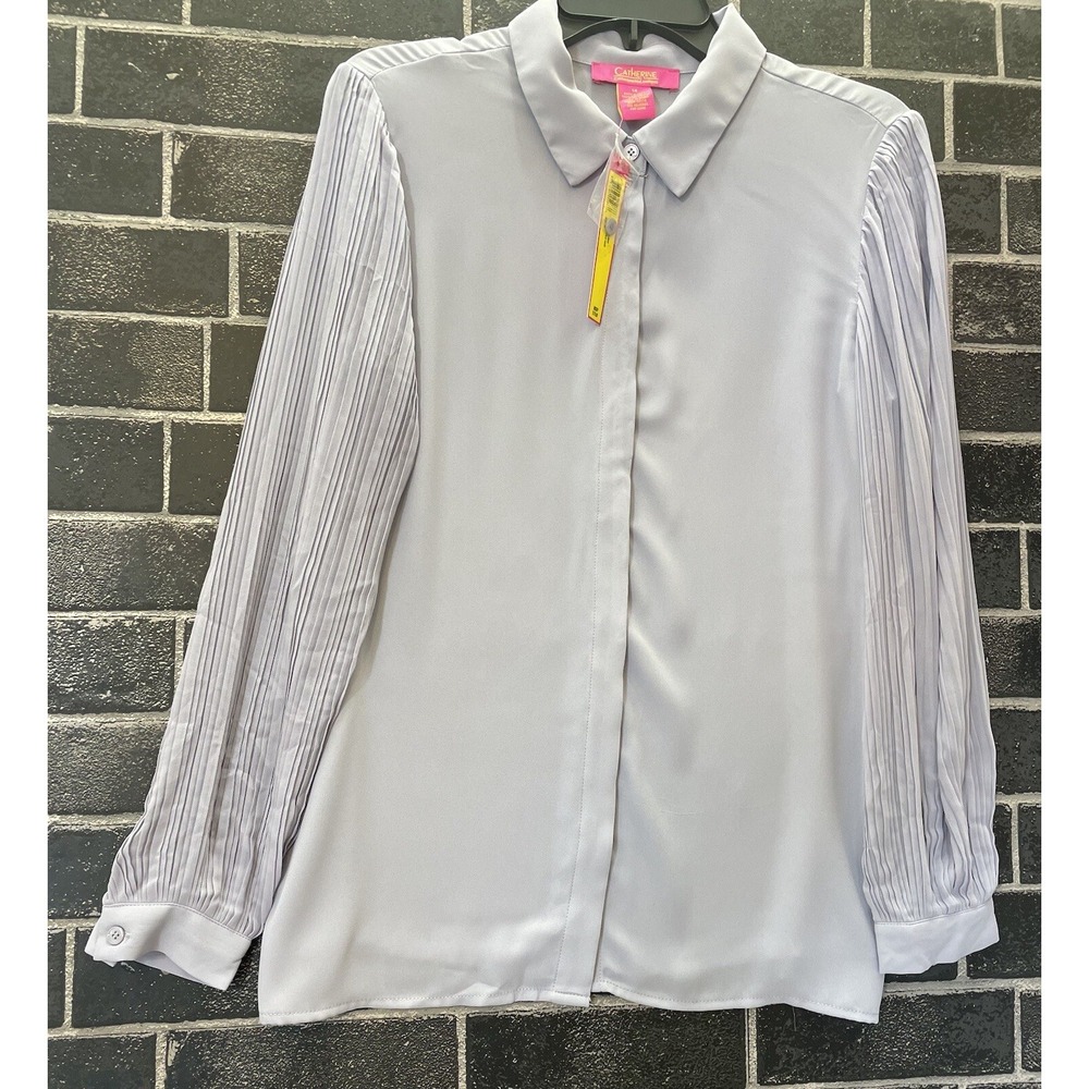 Catherine Malandrino Button Up Size 14 Pleated Puff Sleeves Dressy